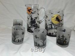 Halloween Pitcher, Ice Bucket & Culver Double Old Fashioned Glasses set NEW