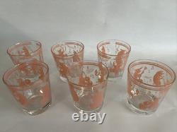 Hazel Atlas Dancing Pink Pigs Double Old Fashioned Drinking Glasses Set Of 6