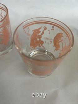 Hazel Atlas Dancing Pink Pigs Double Old Fashioned Drinking Glasses Set Of 6