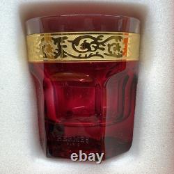 Hermès Attelage Ruby Red Crystal Double Old Fashioned Glasses Pair with Box