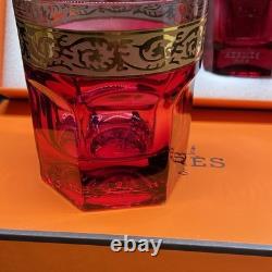 Hermès Attelage Ruby Red Crystal Double Old Fashioned Glasses Pair with Box