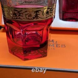 Hermès Attelage Ruby Red Crystal Double Old Fashioned Glasses Pair with Box
