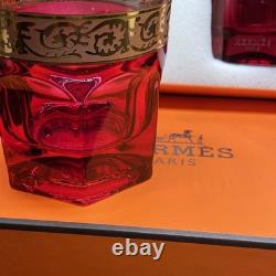 Hermès Attelage Ruby Red Crystal Double Old Fashioned Glasses Pair with Box