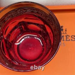 Hermès Attelage Ruby Red Crystal Double Old Fashioned Glasses Pair with Box