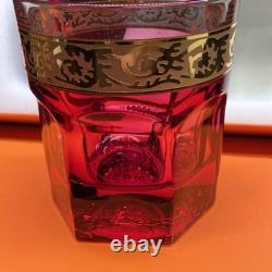 Hermès Attelage Ruby Red Crystal Double Old Fashioned Glasses Pair with Box