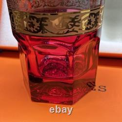 Hermès Attelage Ruby Red Crystal Double Old Fashioned Glasses Pair with Box