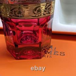 Hermès Attelage Ruby Red Crystal Double Old Fashioned Glasses Pair with Box