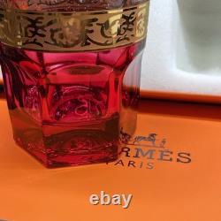 Hermès Attelage Ruby Red Crystal Double Old Fashioned Glasses Pair with Box