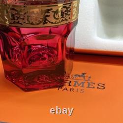 Hermès Attelage Ruby Red Crystal Double Old Fashioned Glasses Pair with Box