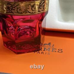 Hermès Attelage Ruby Red Crystal Double Old Fashioned Glasses Pair with Box