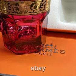 Hermès Attelage Ruby Red Crystal Double Old Fashioned Glasses Pair with Box