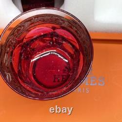 Hermès Attelage Ruby Red Crystal Double Old Fashioned Glasses Pair with Box