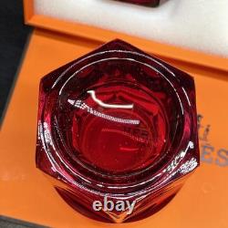 Hermès Attelage Ruby Red Crystal Double Old Fashioned Glasses Pair with Box