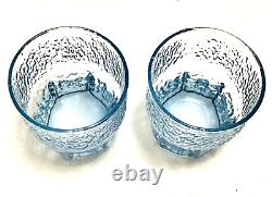 Iittala Finland Aslak pattern Ice Blue Double Old Fashioned Rocks Glasses Set 2