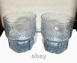 Iittala Finland Aslak pattern Ice Blue Double Old Fashioned Rocks Glasses Set 2