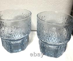 Iittala Finland Aslak pattern Ice Blue Double Old Fashioned Rocks Glasses Set 2