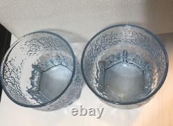 Iittala Finland Aslak pattern Ice Blue Double Old Fashioned Rocks Glasses Set 2