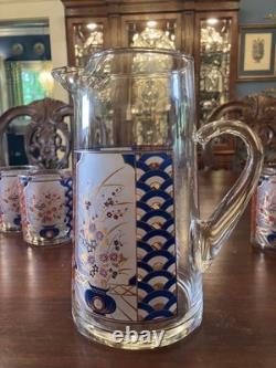 Imari by Culver Ltd. Vintage Pitcher and Four Double Old Fashioned Glasses