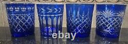 Imperial Estate Crystal Cobalt Cut To Clear Double Old Fashioned Set of 4