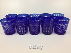 Imperial Estate TEN (10) Cut to Clear Cobalt Blue Double Old Fashioned Glasses