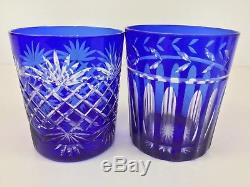 Imperial Estate TEN (10) Cut to Clear Cobalt Blue Double Old Fashioned Glasses