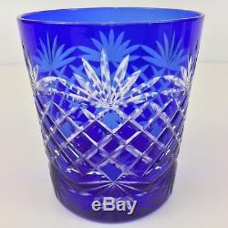 Imperial Estate TEN (10) Cut to Clear Cobalt Blue Double Old Fashioned Glasses