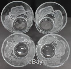 LALIQUE Chene Oak Leaf Double Old Fashioned Vintage 4.75 Tumblers Glasses 4x