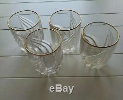 LENOX Debut Gold Rimmed Crystal Double Old Fashioned Glasses DOF Set Of 4 MINT