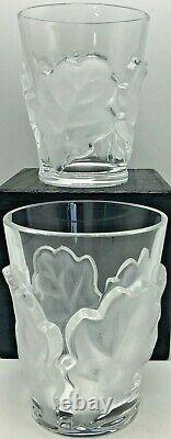 Lalique Chene Double Old Fashioned Glass Whiskey 4-3/4 Oak Leaf Pair