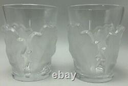 Lalique Chene Double Old Fashioned Glass Whiskey 4-3/4 Oak Leaf Pair