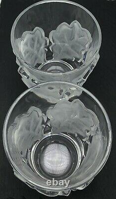 Lalique Chene Double Old Fashioned Glass Whiskey 4-3/4 Oak Leaf Pair