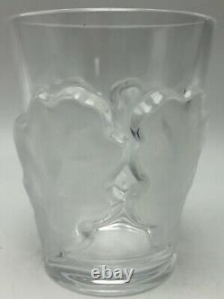 Lalique Chene Double Old Fashioned Glass Whiskey 4-3/4 Oak Leaf Pair