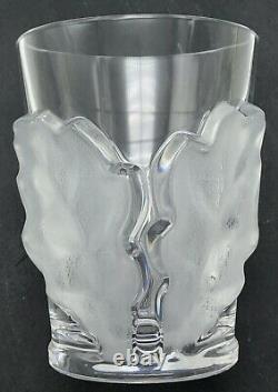 Lalique Chene Double Old Fashioned Glass Whiskey 4-3/4 Oak Leaf Pair