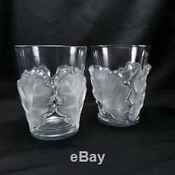 Lalique Chene Double Old Fashioned Glasses Set of 2 Whiskey 4-3/4 Oak Leaf