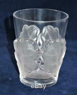 Lalique Crystal CHENE Double Old Fashioned Tumbler, Frosted Leaves Leaf 4 3/4
