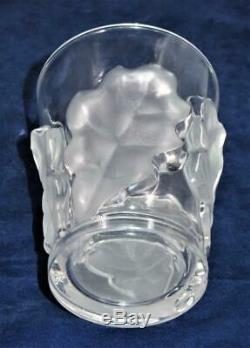 Lalique Crystal CHENE Double Old Fashioned Tumbler, Frosted Leaves Leaf 4 3/4