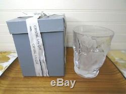 Lalique Crystal Chene Oak Leaf Double Old Fashioned Tumbler 4 5/8 Tall with Box