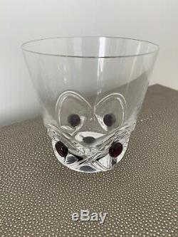 Lalique Floride Clear Aqua And Purple Dot Double Old Fashioned Glass 4 3/8in