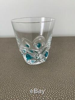 Lalique Floride Clear Aqua And Purple Dot Double Old Fashioned Glass 4 3/8in