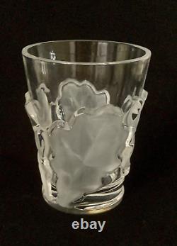 Lalique France Crystal Chene Leaf Double Old Fashioned Whiskey Tumbler 2 Avail