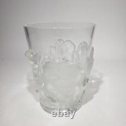 Lalique France Crystal Chene Oak Leaf Double Old Fashioned Tumbler Discontinued