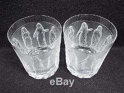 Lalique France Crystal Femmes Antiques 2 Double Old Fashioned Tumbler Glasses