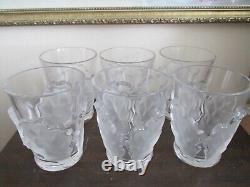 Lalique France Crystal Set Of 6 Chene Double Old Fashioned Tumbler Oak Leaves
