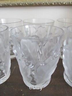 Lalique France Crystal Set Of 6 Chene Double Old Fashioned Tumbler Oak Leaves
