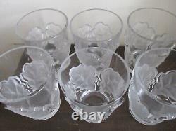 Lalique France Crystal Set Of 6 Chene Double Old Fashioned Tumbler Oak Leaves