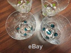 Lalique France Floride Clear Cut Aqua Dot Double Old Fashioned glasses signed