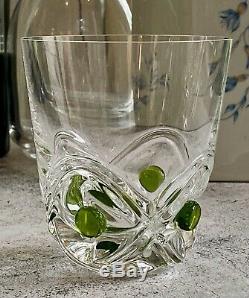 Lalique French Crystal FLORIDE Green Dot Double Old Fashioned Tumbler Glass