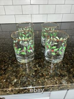 Lenox Holiday Double On Rocks Holly Berry Christmas Old Fashioned Glass Set of 8