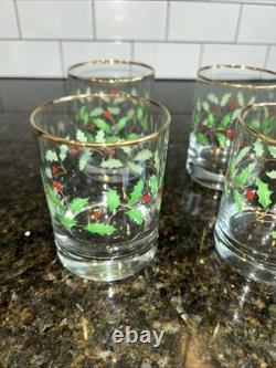 Lenox Holiday Double On Rocks Holly Berry Christmas Old Fashioned Glass Set of 8
