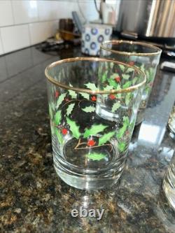 Lenox Holiday Double On Rocks Holly Berry Christmas Old Fashioned Glass Set of 8